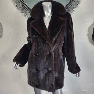 STUNNING VINTAGE~XL~BROWN RANCH MAHOGANY GENUINE REAL MINK FUR COAT JACKET
